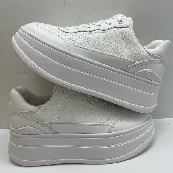 MICHAEL Michael Kors Shoes - MICHAEL Kors All-White Platform Sneakers HAYES LACE UP
EMBOSSED PRINTED LEATHER